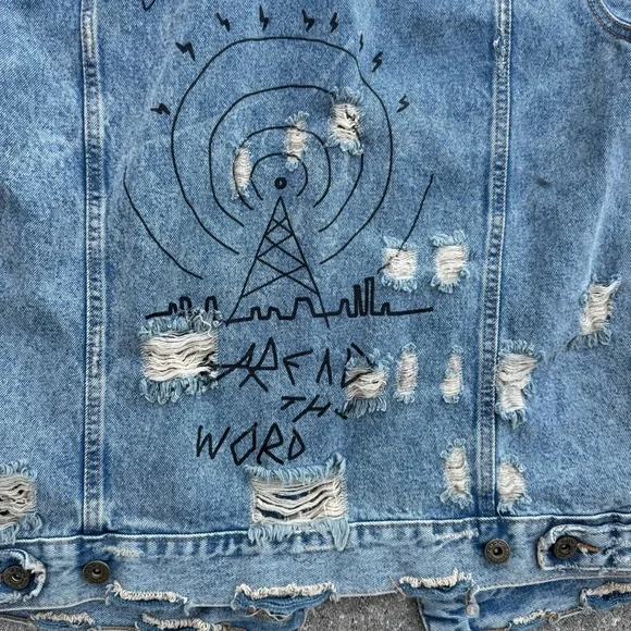 Zara Man “Do the right thing” Denim Jacket Mens L - Picture 12 of 13